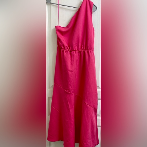 Sam Edelman One Shoulder Front Slit Midi Cocktail Dress in Pretty Pink - Picture 4 of 9